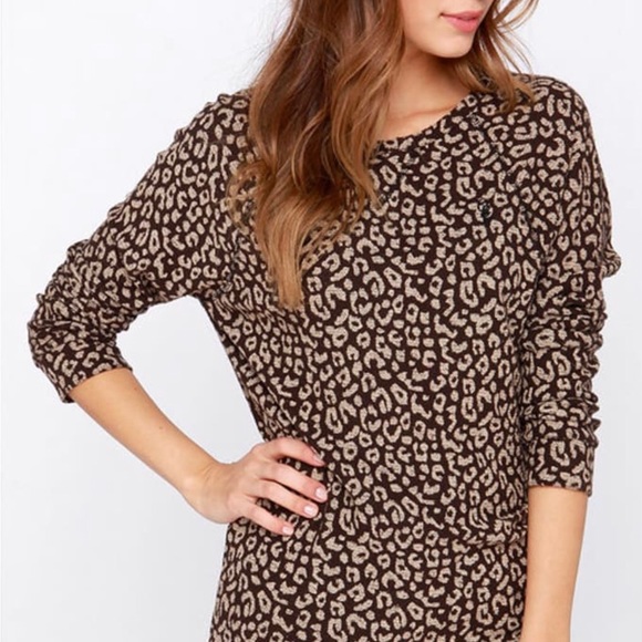 Obey Echo Moutain Brown Leopard print long sleeve sweater top . Small - Picture 2 of 10